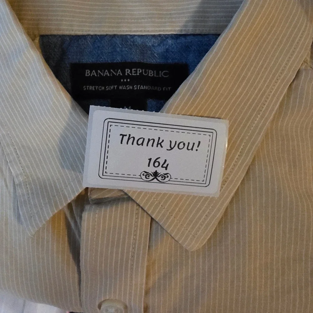 Banana Republic Mens Standard Fit Soft Wash Striped Button Down Shirt Yellow M